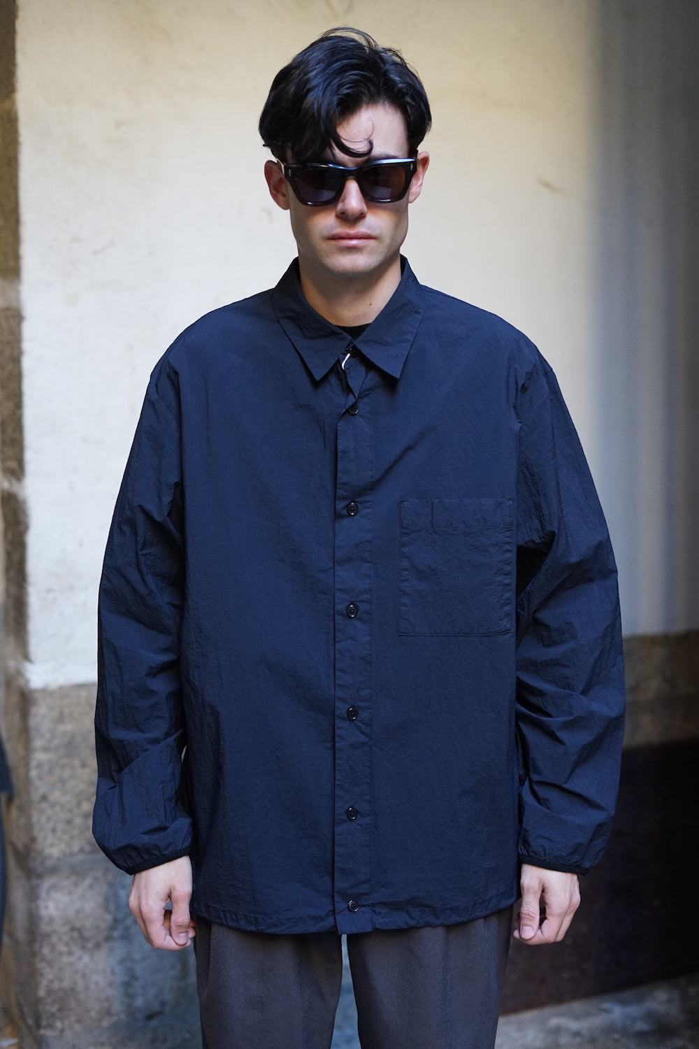 STILL BY HAND GARMENT DYE SHIRT JACKET BLACK NAVY