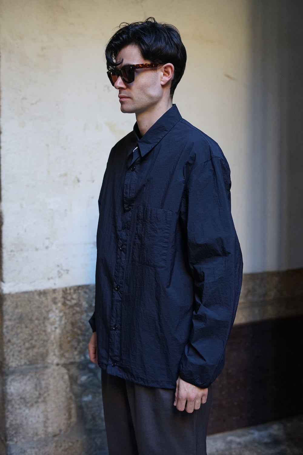 STILL BY HAND GARMENT DYE SHIRT JACKET BLACK NAVY