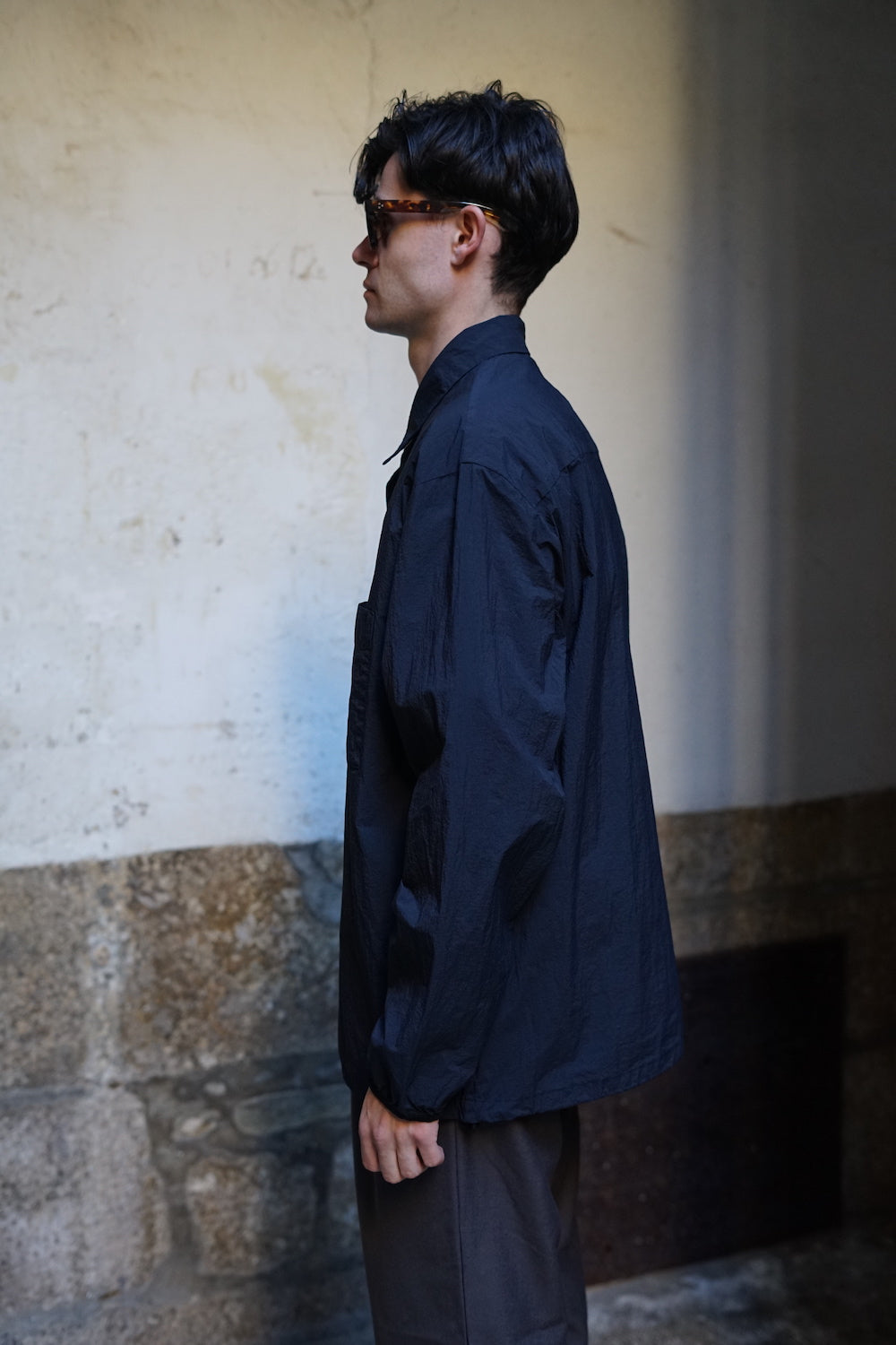 STILL BY HAND GARMENT DYE SHIRT JACKET BLACK NAVY