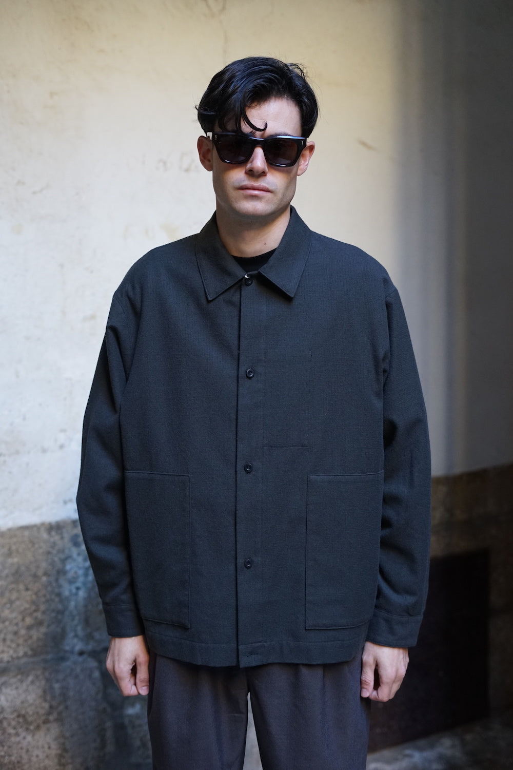 STILL BY HAND WOOL MIX SHIRT JACKET CHARCOAL