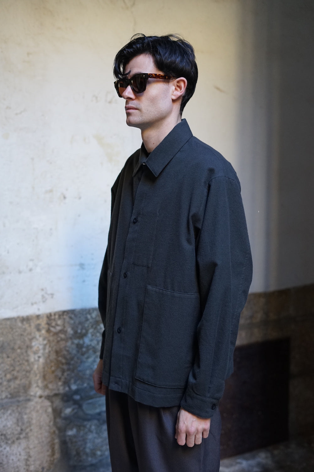 STILL BY HAND WOOL MIX SHIRT JACKET CHARCOAL