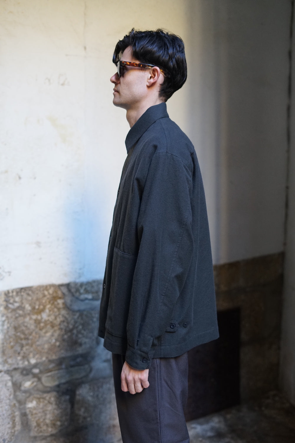 STILL BY HAND WOOL MIX SHIRT JACKET CHARCOAL