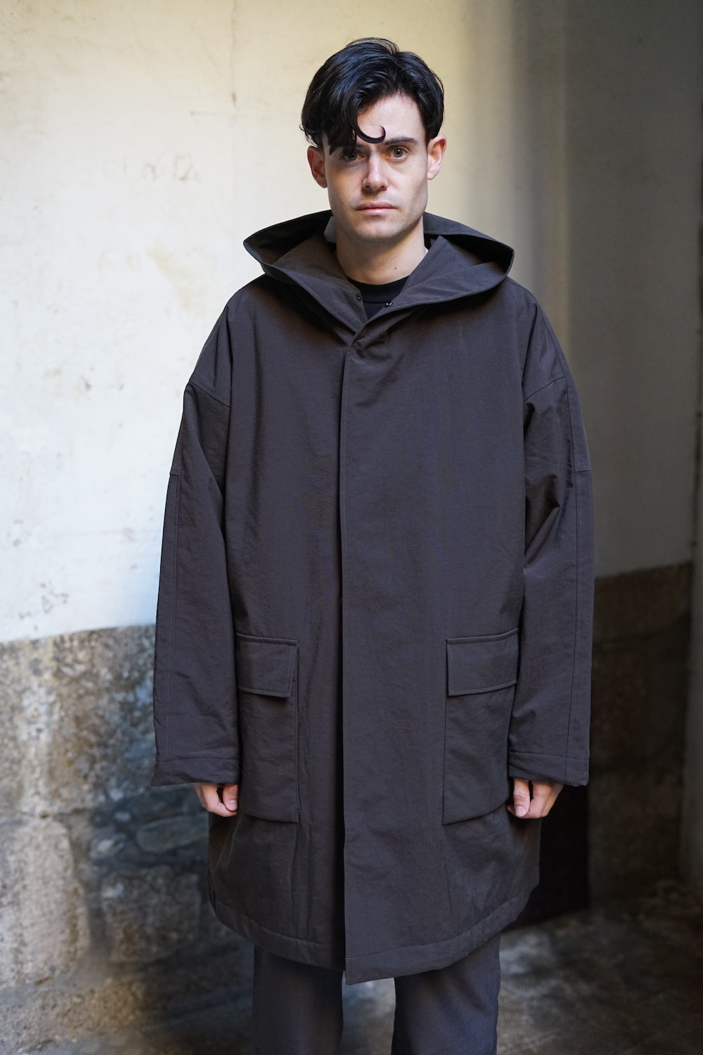 STILL BY HAND NYLON OX HOODED PARKA BROWN