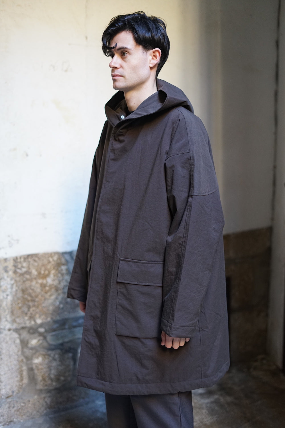 STILL BY HAND NYLON OX HOODED PARKA BROWN