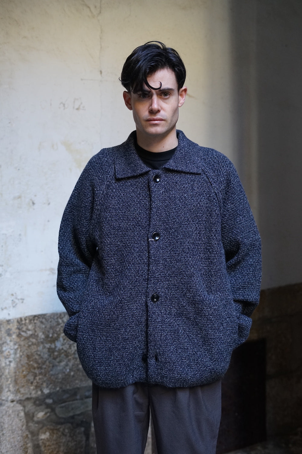 STILL BY HAND 5G KNITTED BLOUSON MELANGE NAVY