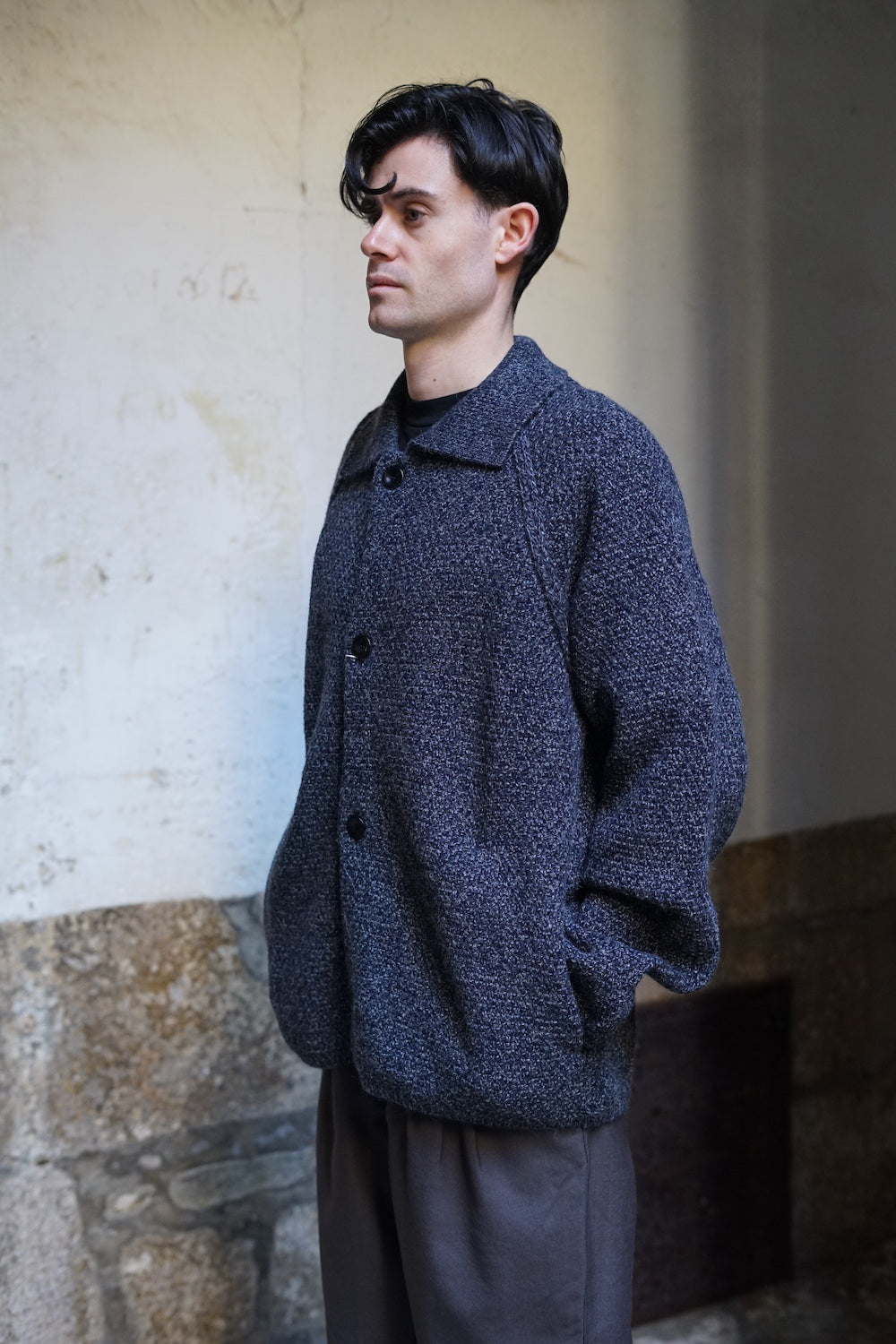 STILL BY HAND 5G KNITTED BLOUSON MELANGE NAVY