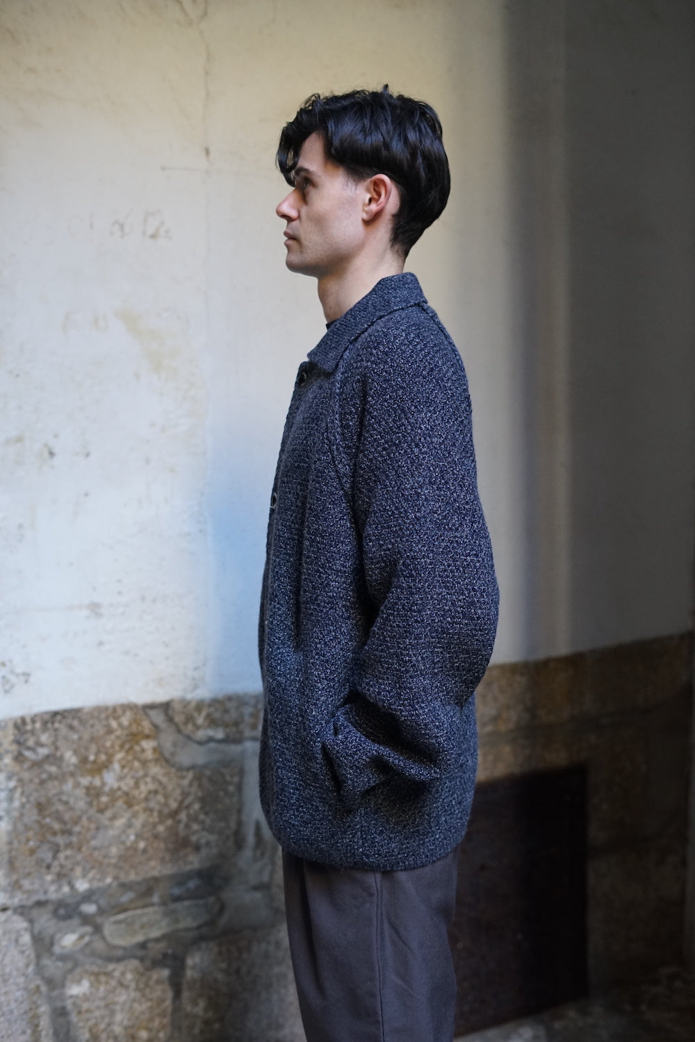 STILL BY HAND 5G KNITTED BLOUSON MELANGE NAVY