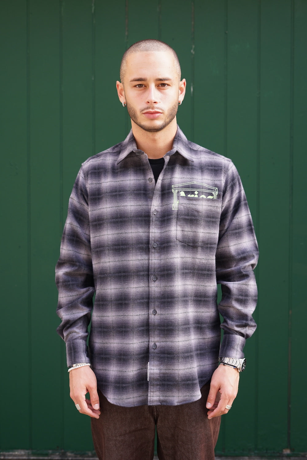 ARIES Plaid Flannel Shirt Grey