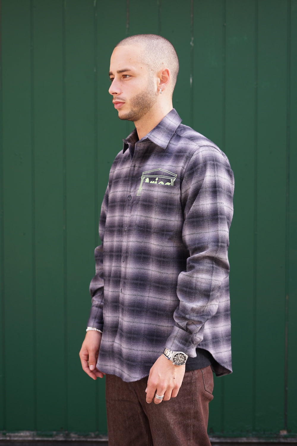 ARIES Plaid Flannel Shirt Grey