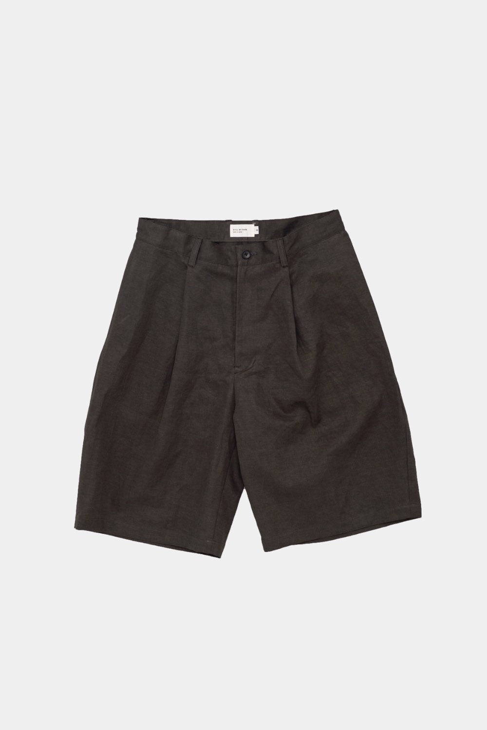 Still By Hand Linen mixed wide shorts charcoal
