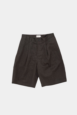 Still By Hand Linen mixed wide shorts charcoal